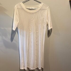 WuLun Sheer White Swimsuit Coverup See Through Short Sleeve Dress